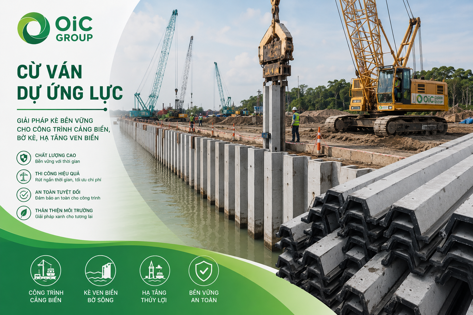 cấu kiện bê tông đúc sẵn: cừ ván dùng trong dự án kè, thoát nước,...